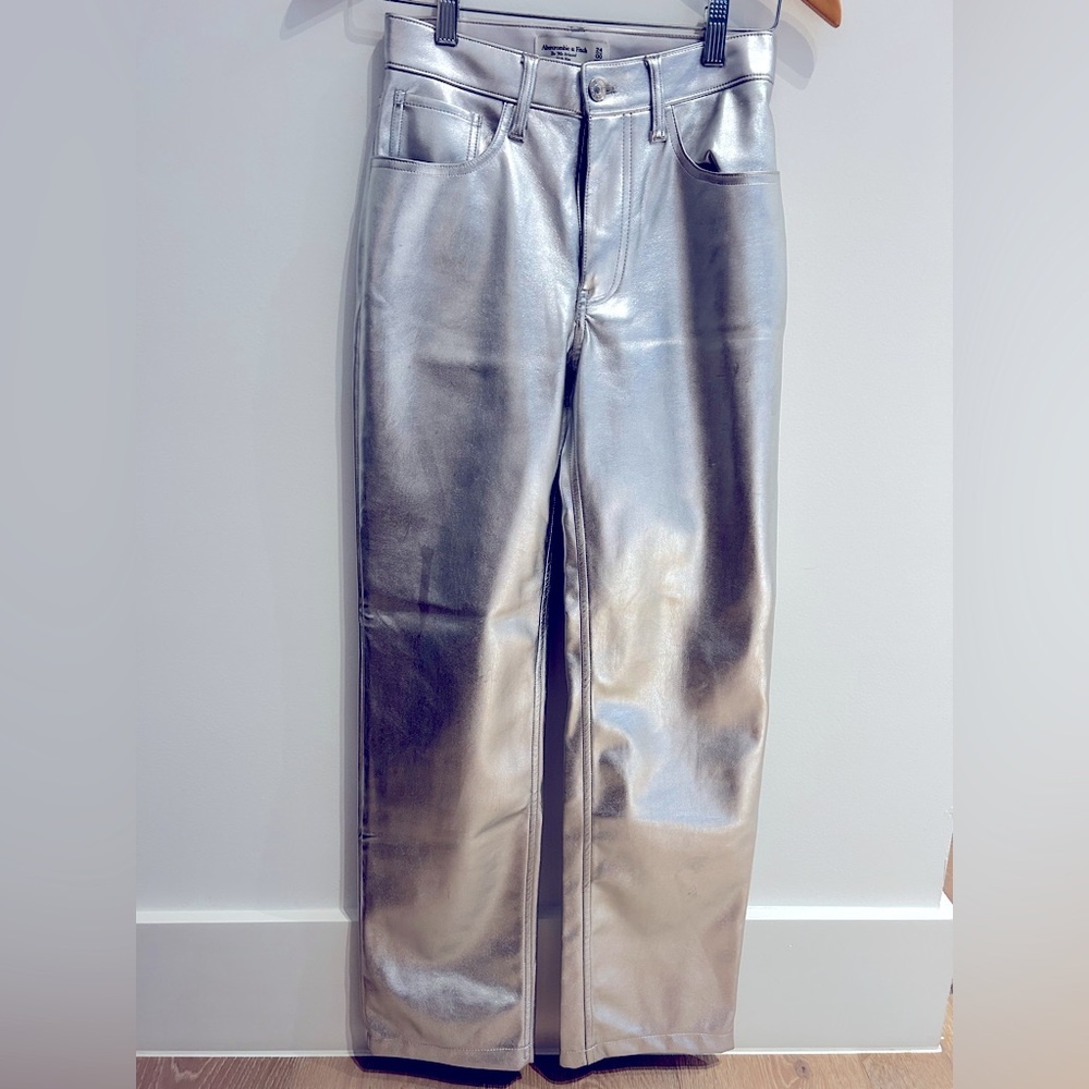 Abercrombie & Fitch Metallic Silver High Rise Pants